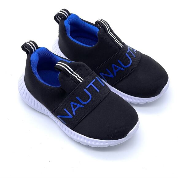 Nautica Mattoon Lightweight Pull On Unisex Sneaker Black Blue White Trim Size 6 - Picture 1 of 9